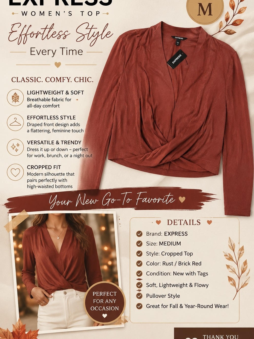 Express Rust Brick-Red Cropped Twist-Front Top
